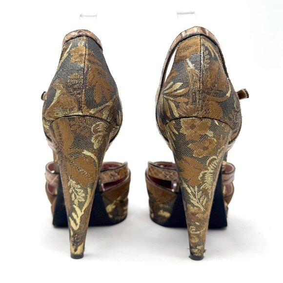 Miu Miu Fall 2004 Runway Heels 38.5 Bronze Brocade Vintage Archive Platform - Picture 6 of 10